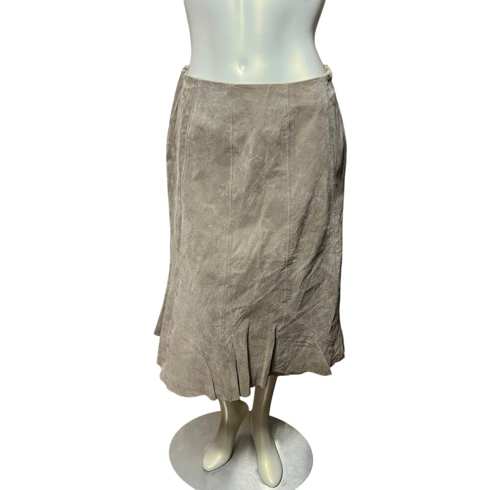Coldwater Creek Suede Leather Skirt M Beige Flared Hem Boho Western Chic